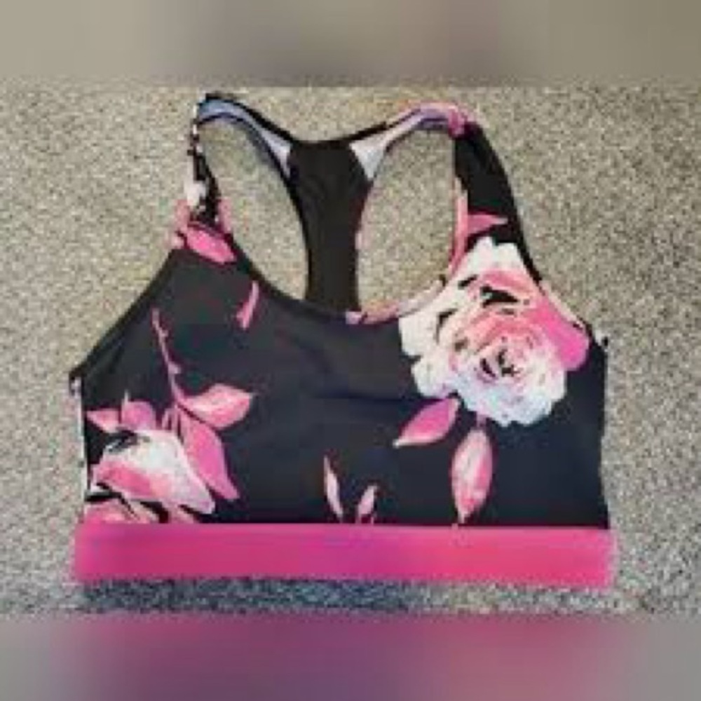 LuLaRoe Black and Pink Floral Sports Bra